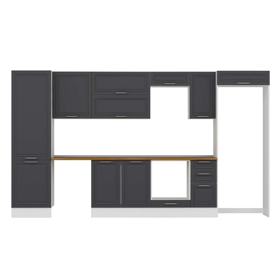 Alvinka 390X222 Cm Klasik Mebran Mutfak Dolabı Mbb-E90B60S40-2 Mebran | Antrasit - Suntalam