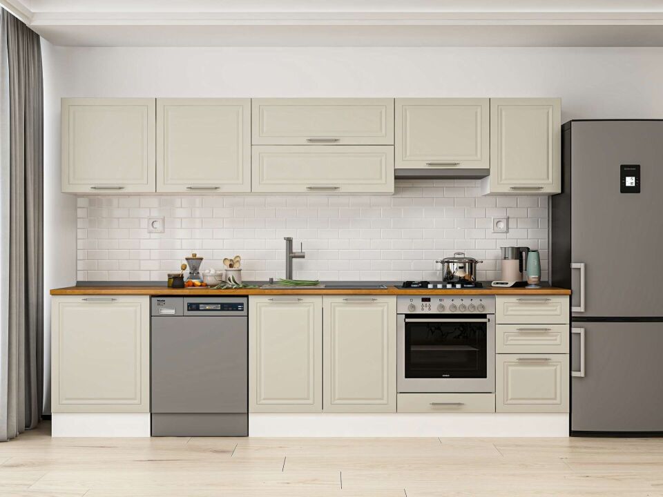 Alvinka 305X210 Cm Klasik Mebran Mutfak Dolabı M-E80S60S45-1 Mebran | Kumtaşı - Mdf