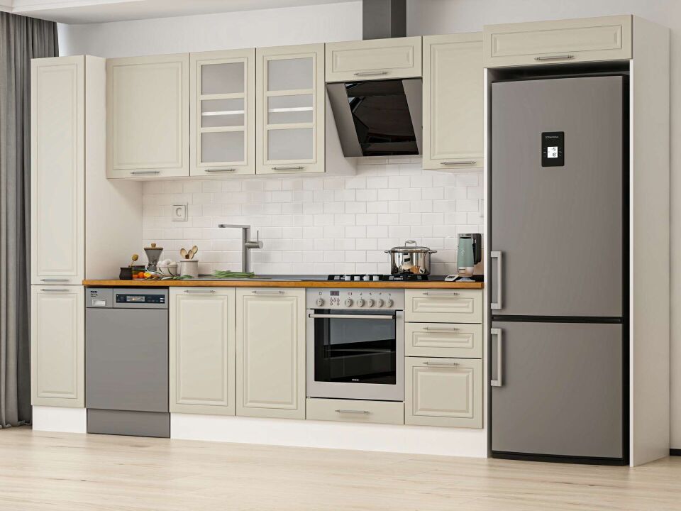 Alvinka 375X222 Cm Klasik Mebran Mutfak Dolabı Beyaz Beyaz Mbb-E90B40S45-3