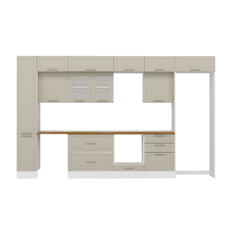 Alvinka 390X240 Cm Klasik Mebran Mutfak Dolabı Mbb-E90B40S60-3 Mebran | Kumtaşı - Mdf