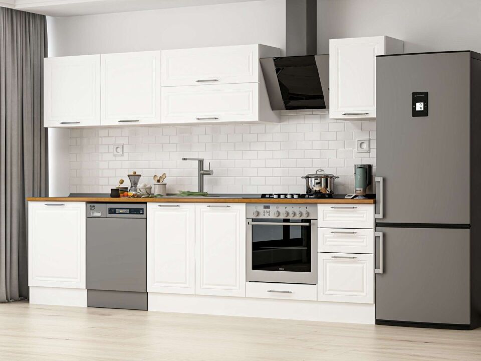 Alvinka 305X210 Cm Klasik Mebran Mutfak Dolabı M-E80S60S45-2 Mebran | Beyaz - Suntalam