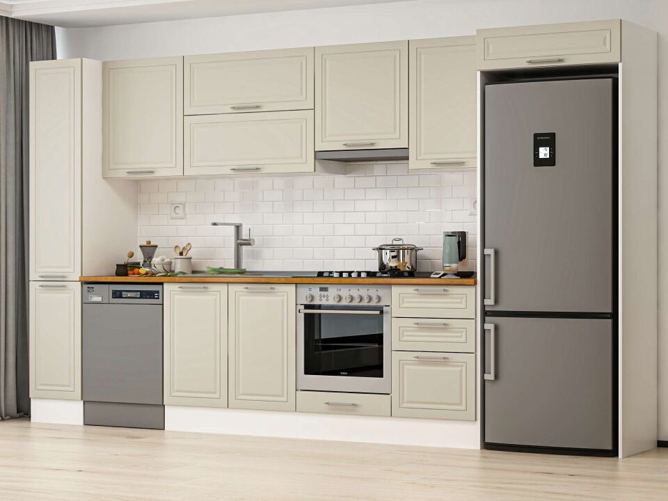 Alvinka 380X222 Cm Klasik Mebran Mutfak Dolabı Beyaz Beyaz Mbb-E90B40S50-1
