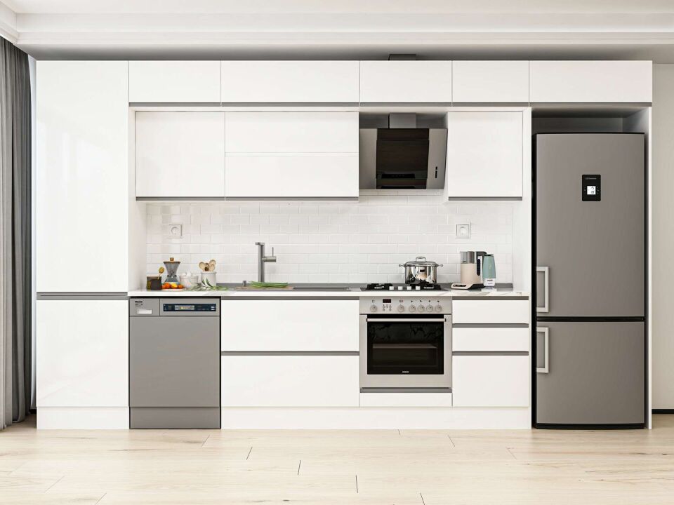 Alvinka 400X240 Cm High Gloss Mutfak Dolabı Mbb-E90B60S50-2 High Gloss | Beyaz - Mdf