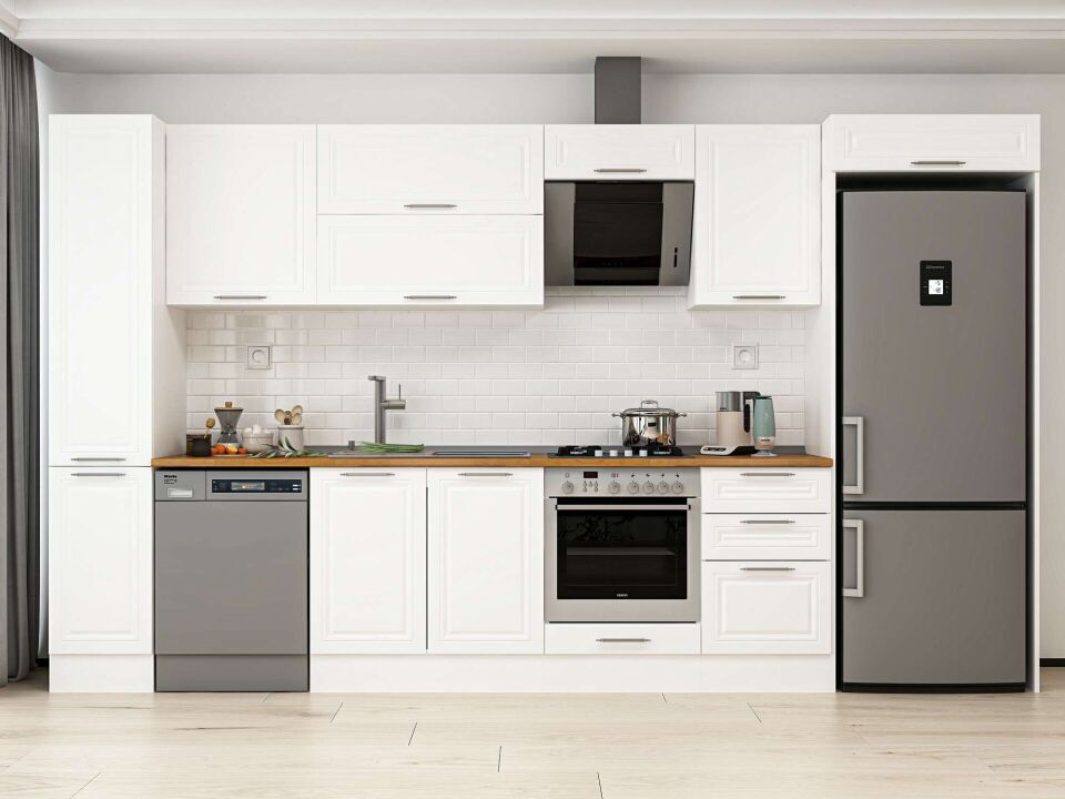 Alvinka 380X222 Cm Klasik Mebran Mutfak Dolabı Beyaz Beyaz Mbb-E90B40S50-2