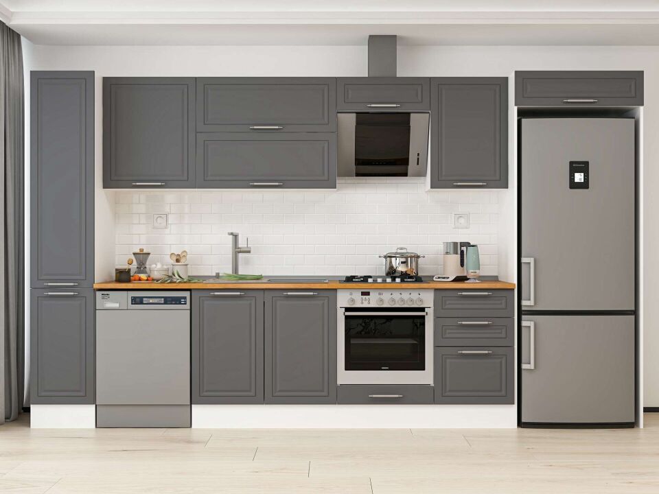 Alvinka 380X222 Cm Klasik Mebran Mutfak Dolabı Beyaz Beyaz Mbb-E90B40S50-2