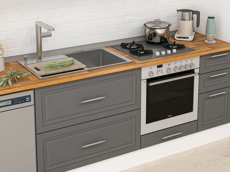 Alvinka 375X240 Cm Klasik Mebran Mutfak Dolabı Mbb-E90B45S40-1 Mebran | Antrasit - Suntalam