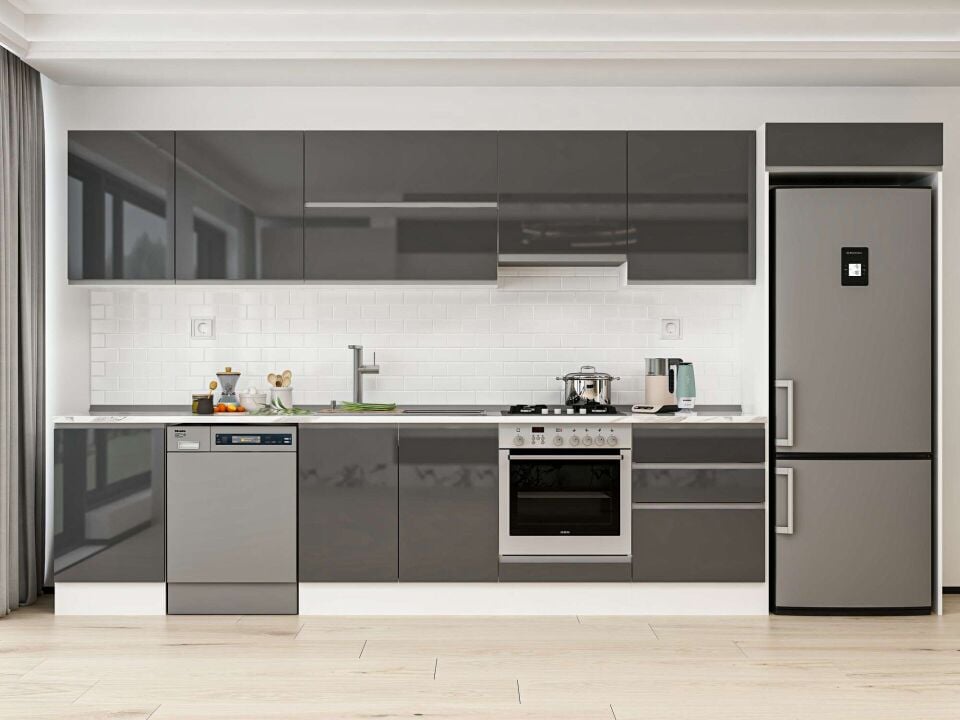 Alvinka 400X222 Cm High Gloss Mutfak Dolabı Mb-E90S50S60-1 High Gloss | Antrasit - Mdf