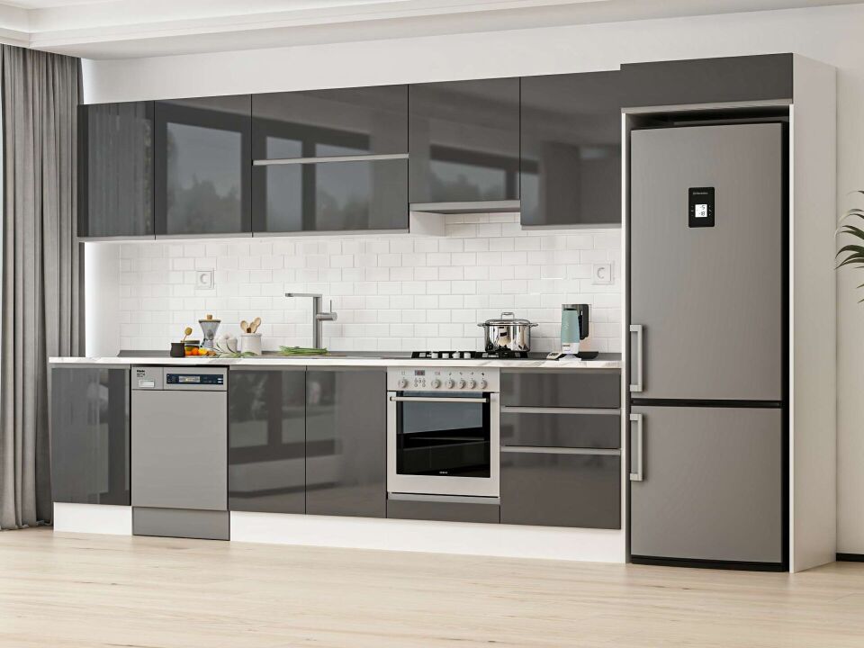 Alvinka 400X222 Cm High Gloss Mutfak Dolabı Mb-E90S50S60-1 High Gloss | Antrasit - Mdf