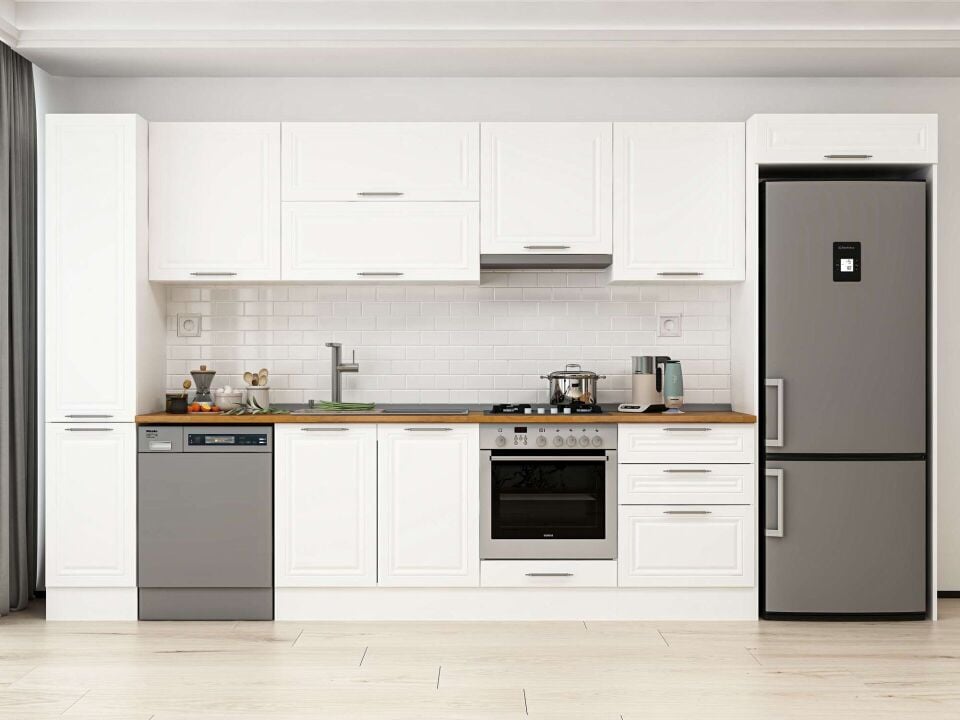 Alvinka 390X222 Cm Klasik Mebran Mutfak Dolabı Beyaz Beyaz Mbb-E90B40S60-1