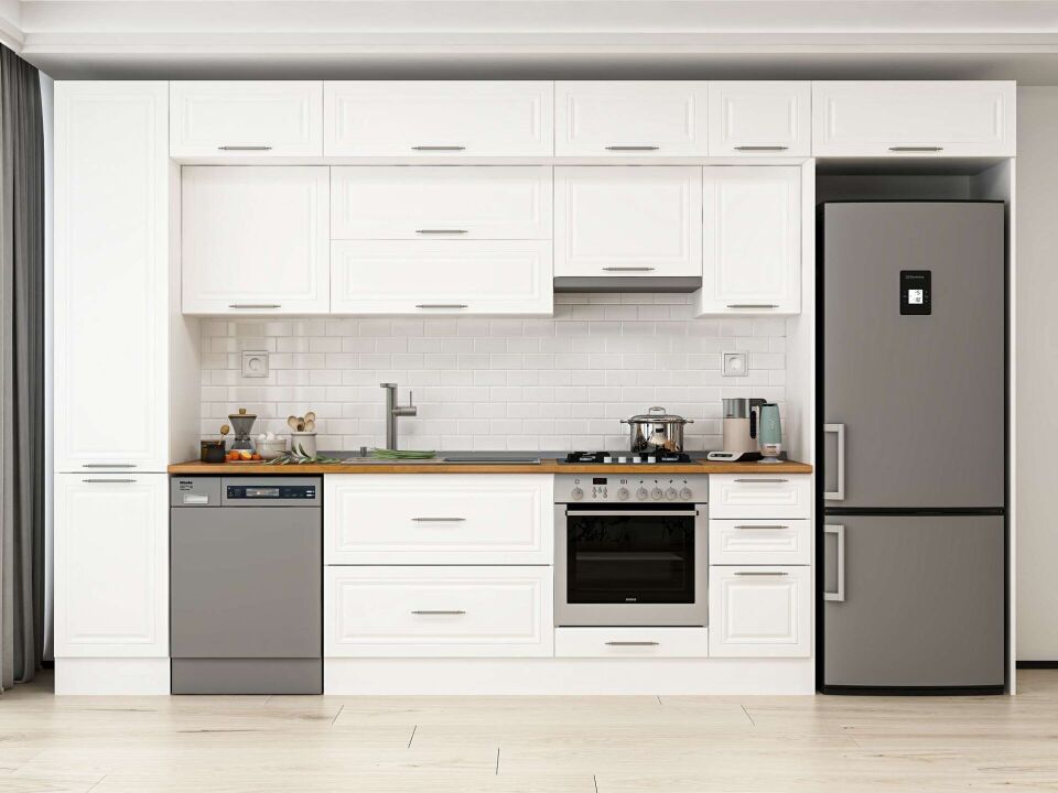 Alvinka 375X240 Cm Klasik Mebran Mutfak Dolabı Mbb-E90B45S40-1 Mebran | Beyaz - Mdf