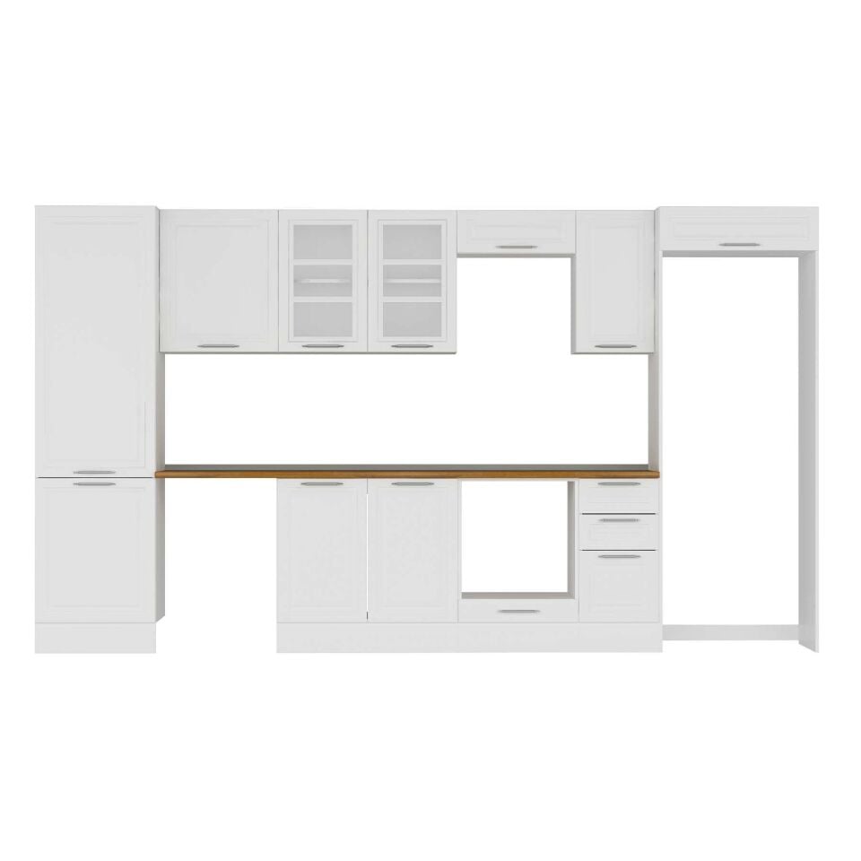 Alvinka 390X222 Cm Klasik Mebran Mutfak Dolabı Mbb-E90B60S40-3 Mebran | Beyaz - Suntalam