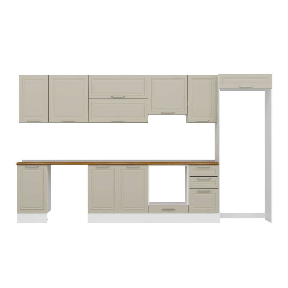Alvinka 370X222 Cm Klasik Mebran Mutfak Dolabı Mb-E80S45S45-1 Mebran | Kumtaşı - Suntalam