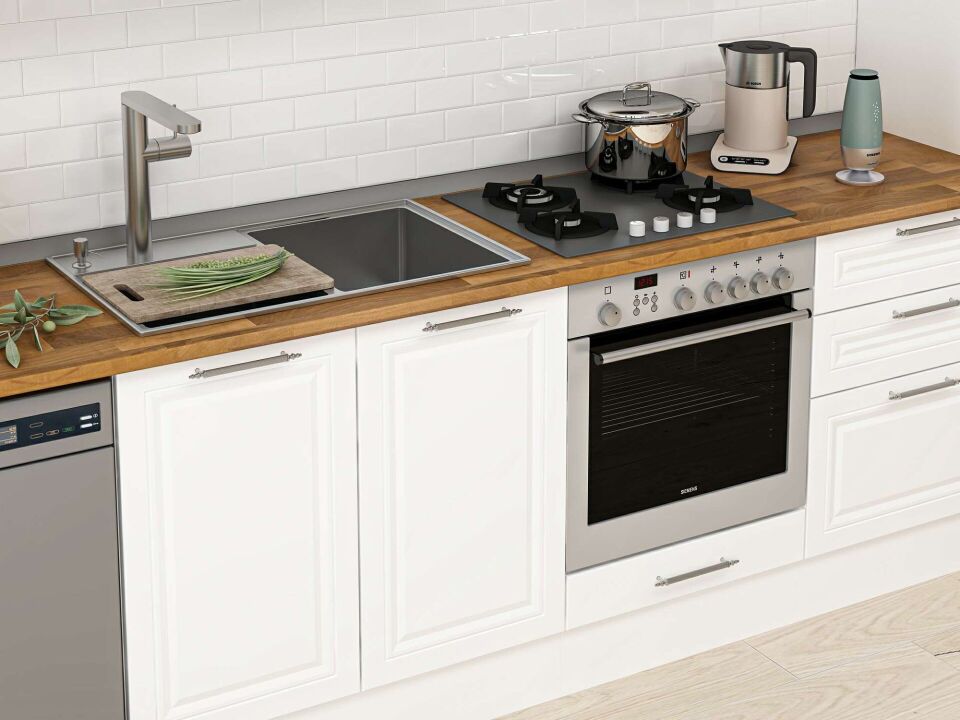 Alvinka 390X222 Cm Klasik Mebran Mutfak Dolabı Beyaz Beyaz Mbb-E90B40S60-3