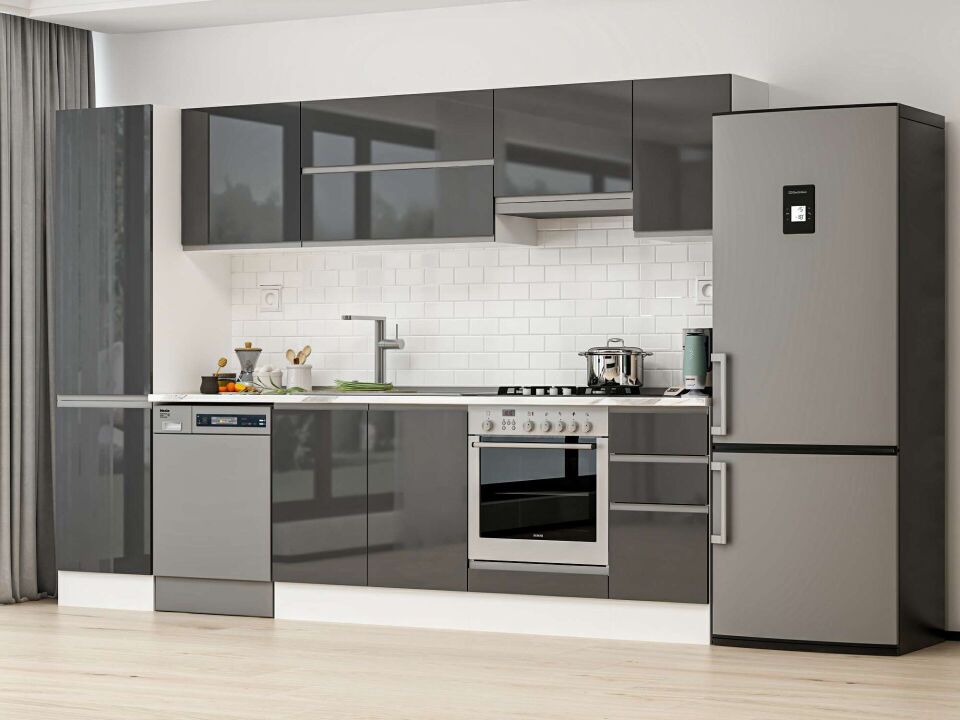 Alvinka 290X210 Cm High Gloss Mutfak Dolabı Mb-E80B50S40-1 High Gloss | Antrasit - Suntalam