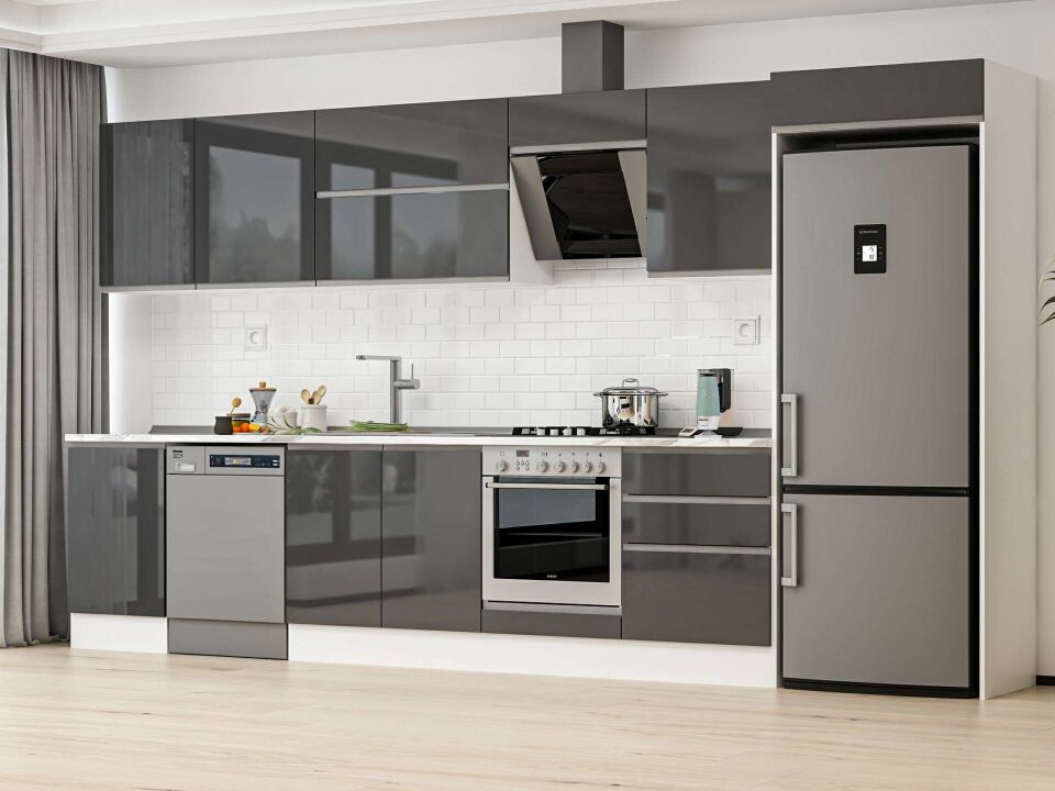 Alvinka 400X222 Cm High Gloss Mutfak Dolabı Mb-E90S50S60-2 High Gloss | Antrasit - Suntalam