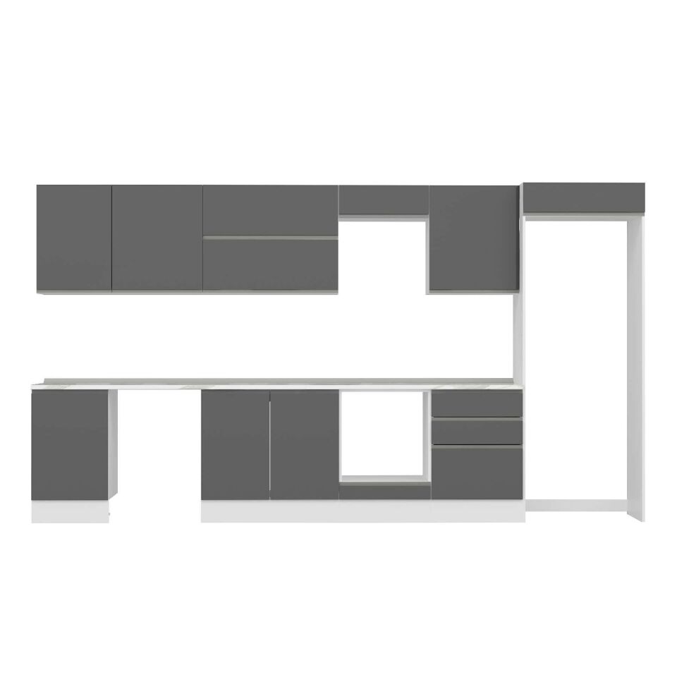 Alvinka 400X222 Cm High Gloss Mutfak Dolabı Mb-E90S50S60-2 High Gloss | Antrasit - Suntalam