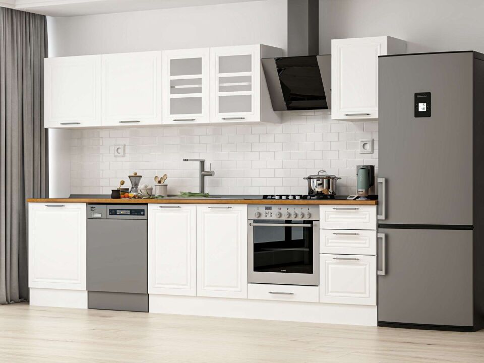 Alvinka 305X210 Cm Klasik Mebran Mutfak Dolabı M-E80S60S45-3 Mebran | Beyaz - Suntalam