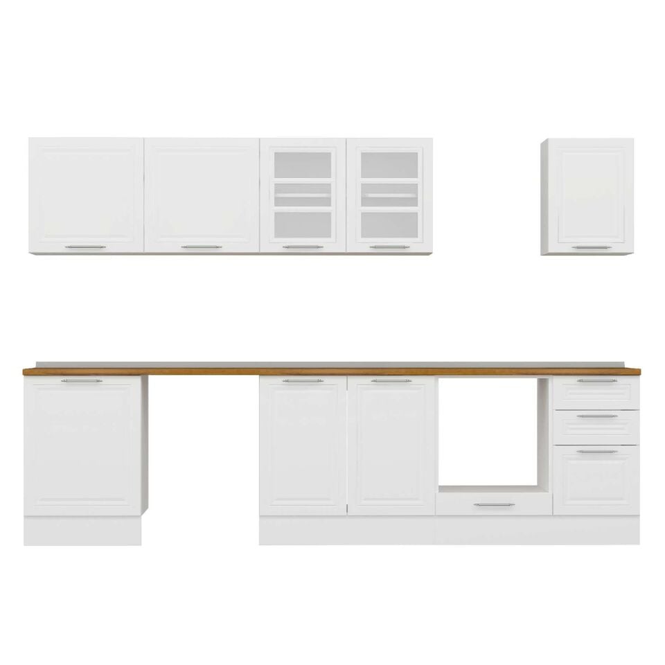 Alvinka 305X210 Cm Klasik Mebran Mutfak Dolabı M-E80S60S45-3 Mebran | Beyaz - Suntalam