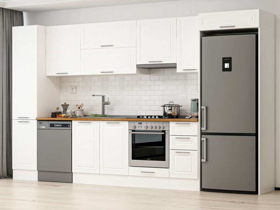 Alvinka 375X222 Cm Klasik Mebran Mutfak Dolabı Beyaz Beyaz Mbb-E90B45S40-1