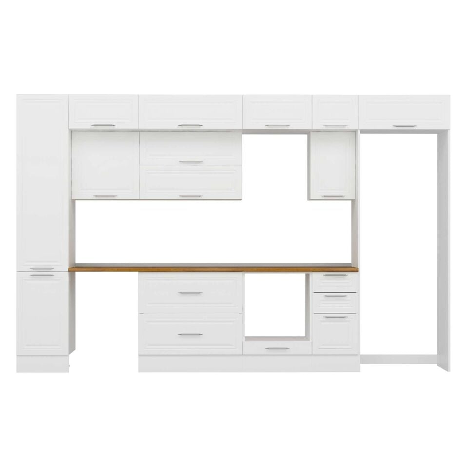 Alvinka 375X240 Cm Klasik Mebran Mutfak Dolabı Mbb-E90B45S40-2 Mebran | Beyaz - Suntalam