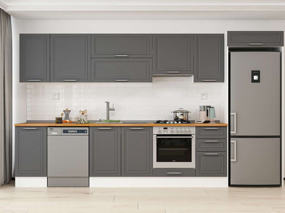 Alvinka 370X222 Cm Klasik Mebran Mutfak Dolabı Mb-E80S45S45-1 Mebran | Antrasit - Mdf