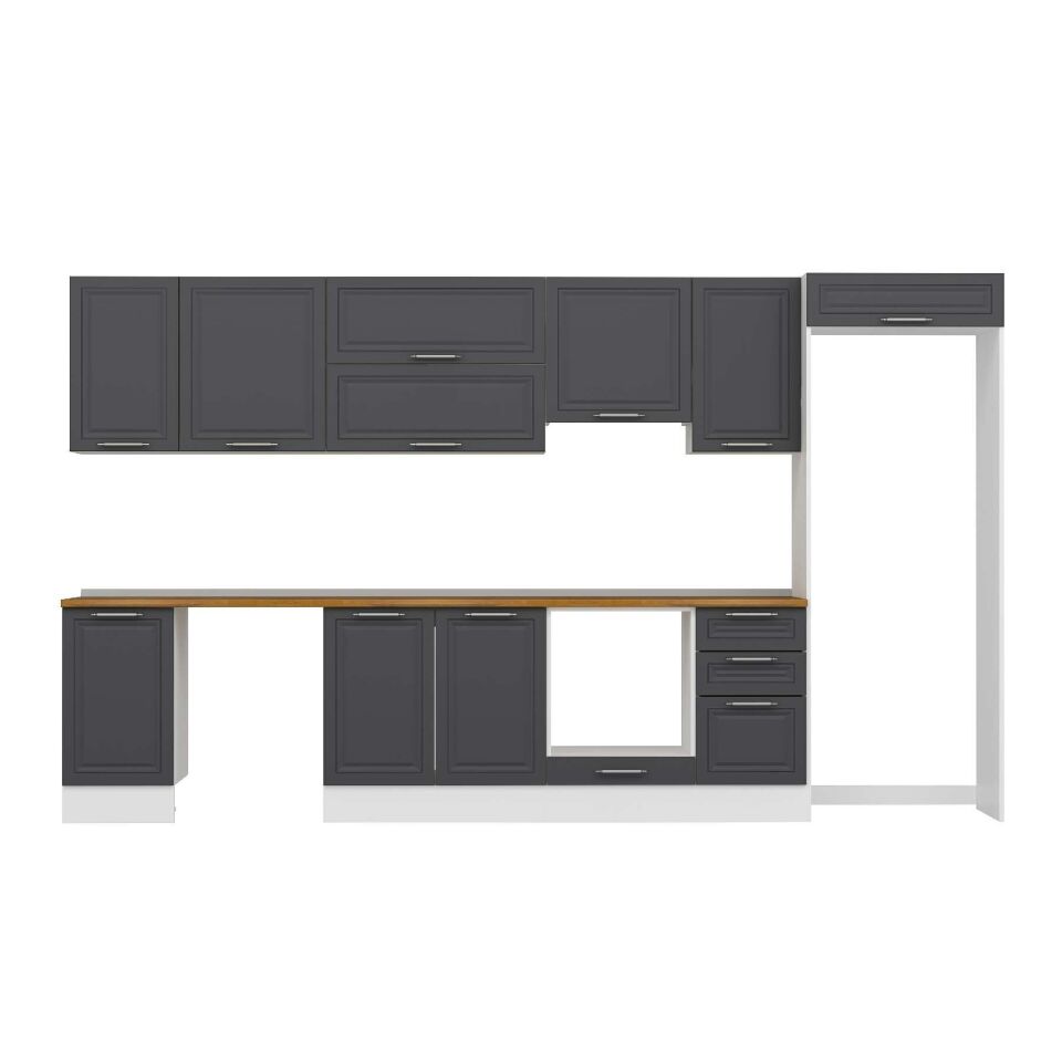 Alvinka 370X222 Cm Klasik Mebran Mutfak Dolabı Mb-E80S45S45-1 Mebran | Antrasit - Mdf