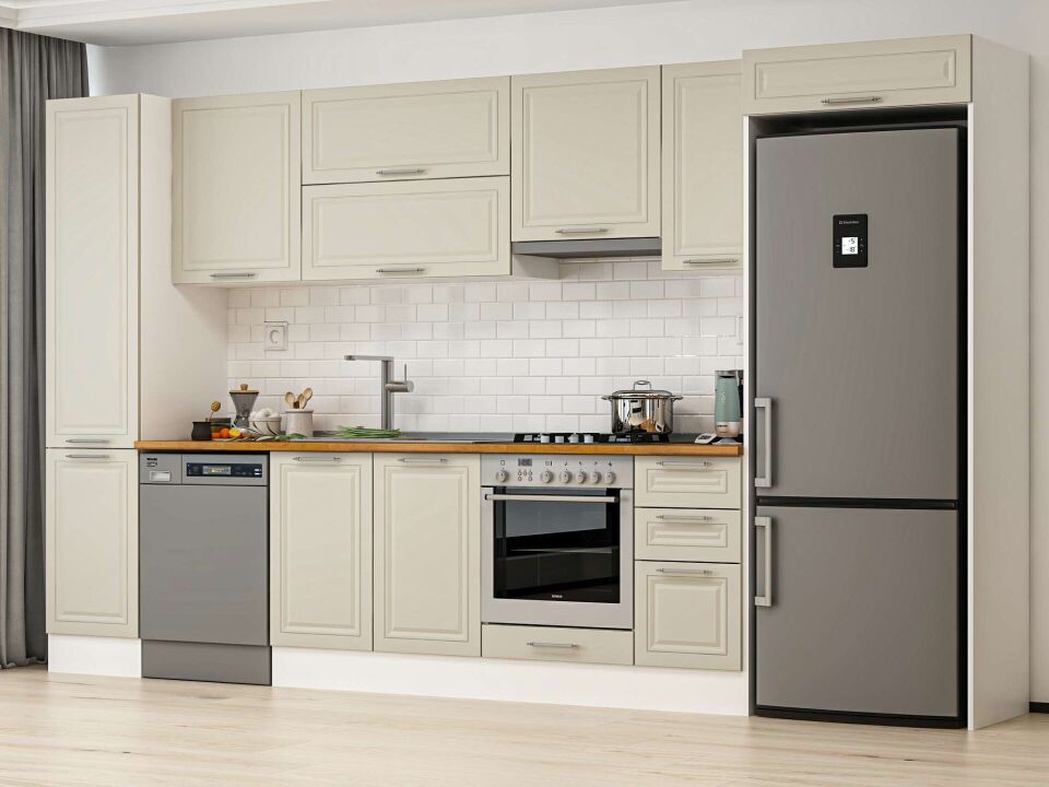 Alvinka 375X222 Cm Klasik Mebran Mutfak Dolabı Beyaz Beyaz Mbb-E90B45S40-1