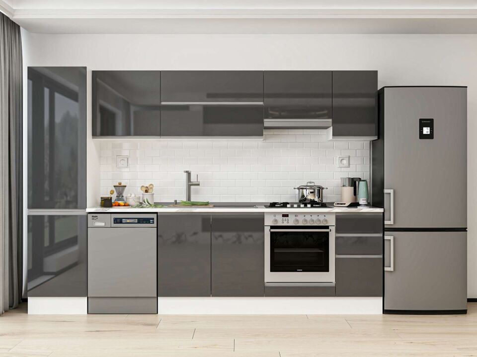 Alvinka 290X210 Cm High Gloss Mutfak Dolabı Mb-E80B50S40-1 High Gloss | Antrasit - Mdf