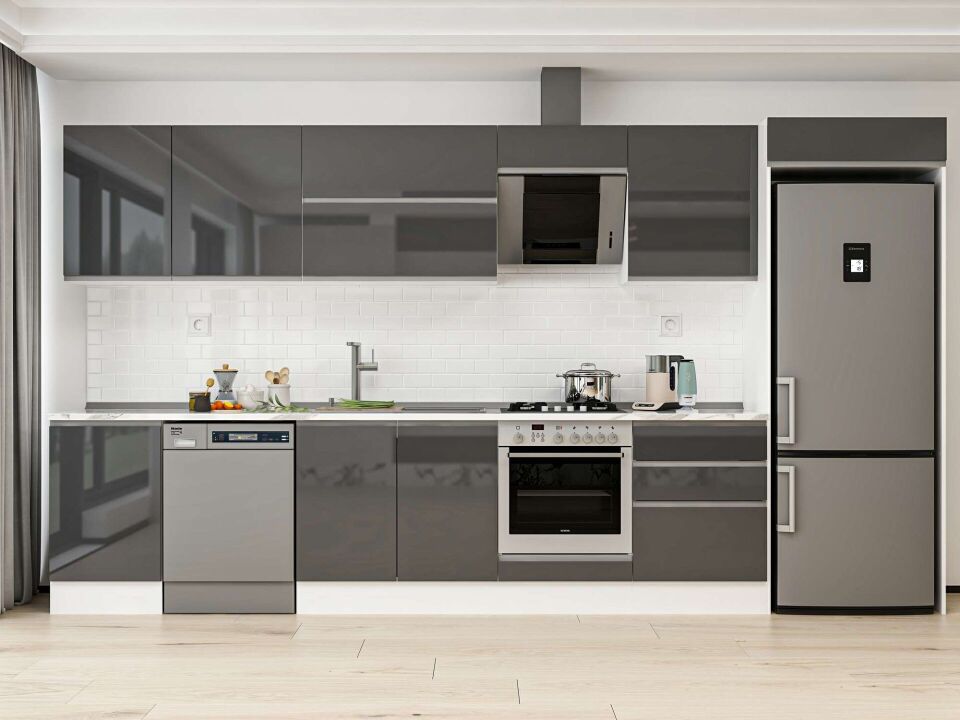 Alvinka 400X222 Cm High Gloss Mutfak Dolabı Mb-E90S50S60-2 High Gloss | Antrasit - Mdf