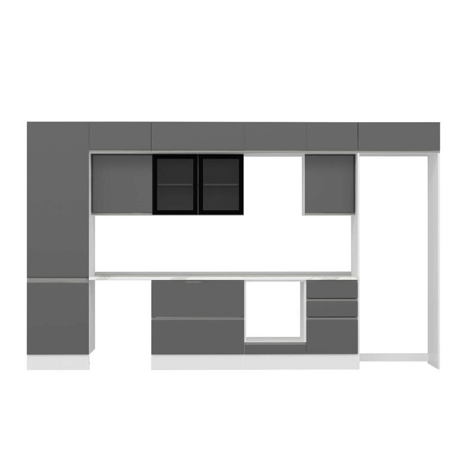 Alvinka 400X240 Cm High Gloss Mutfak Dolabı Mbb-E90B60S50-3 High Gloss | Antrasit - Mdf