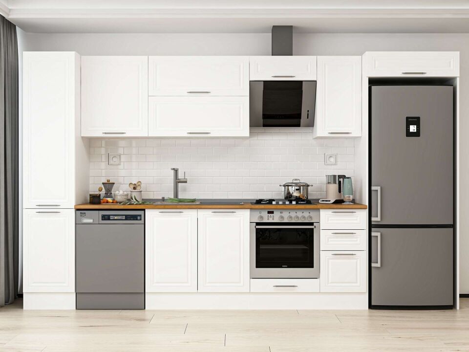 Alvinka 375X222 Cm Klasik Mebran Mutfak Dolabı Beyaz Beyaz Mbb-E90B45S40-2