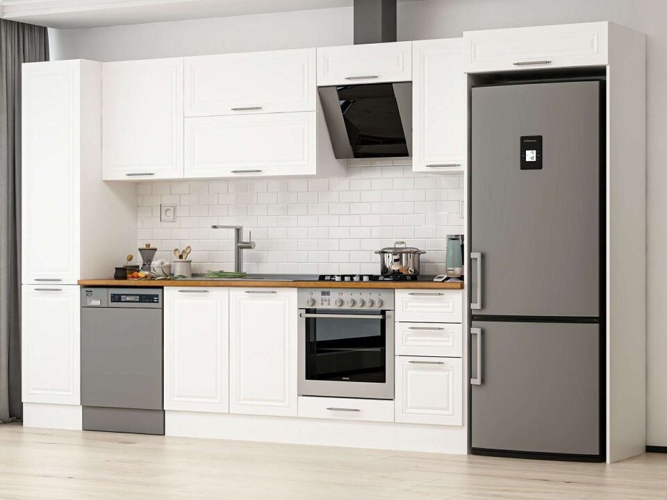 Alvinka 375X222 Cm Klasik Mebran Mutfak Dolabı Beyaz Beyaz Mbb-E90B45S40-2