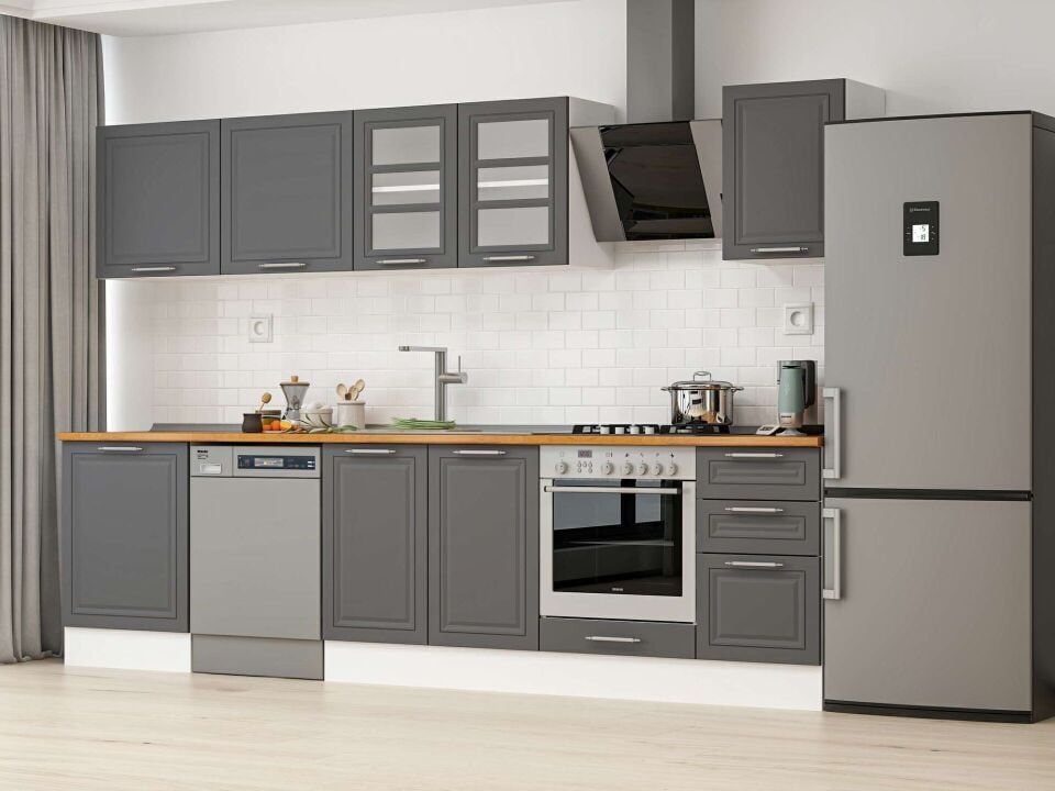 Alvinka 305X210 Cm Klasik Mebran Mutfak Dolabı M-E80S60S45-3 Mebran | Antrasit - Suntalam