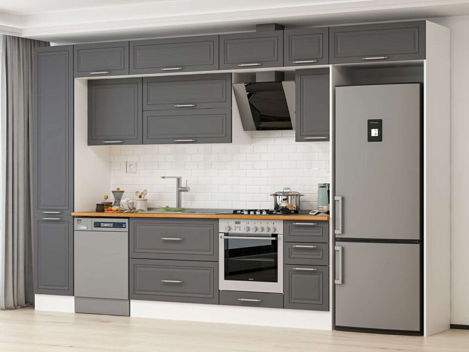 Alvinka 375X240 Cm Klasik Mebran Mutfak Dolabı Mbb-E90B45S40-2 Mebran | Antrasit - Suntalam