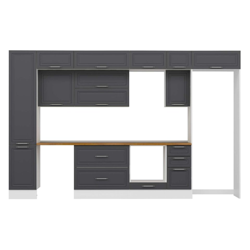 Alvinka 375X240 Cm Klasik Mebran Mutfak Dolabı Mbb-E90B45S40-2 Mebran | Antrasit - Suntalam