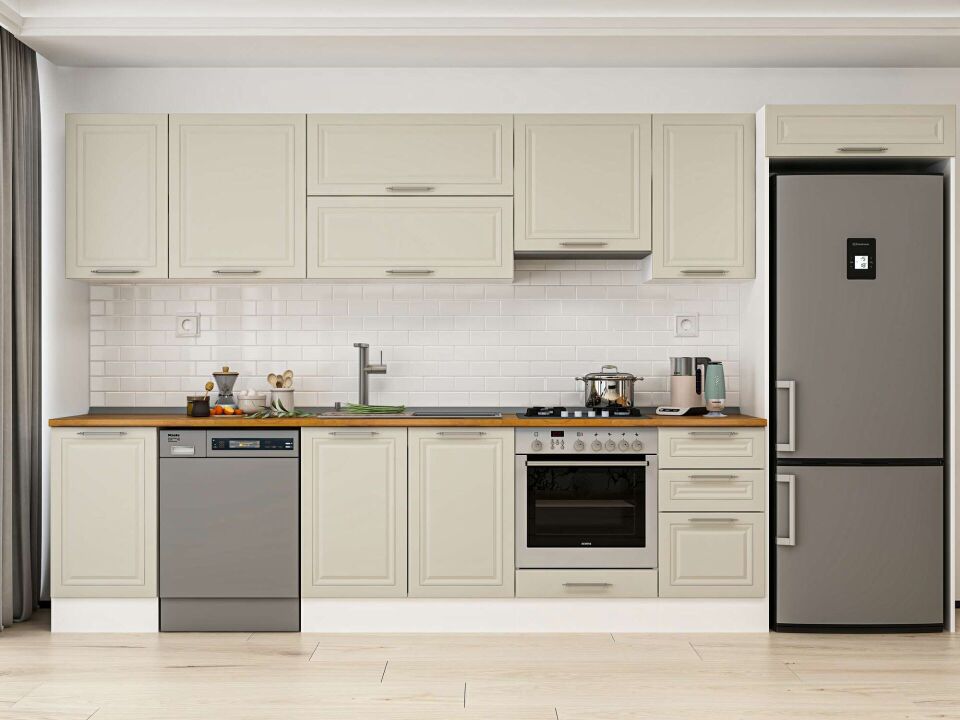 Alvinka 370X222 Cm Klasik Mebran Mutfak Dolabı Mb-E80S45S45-1 Mebran | Kumtaşı - Mdf