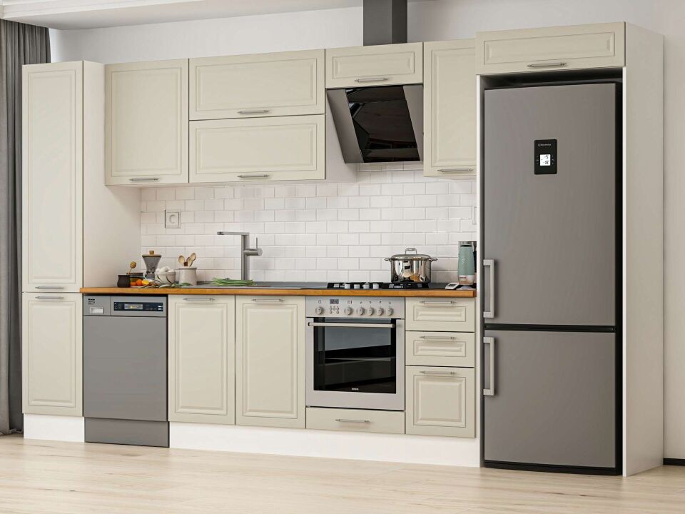 Alvinka 375X222 Cm Klasik Mebran Mutfak Dolabı Beyaz Beyaz Mbb-E90B45S40-2