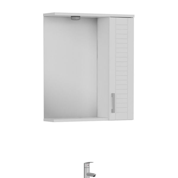 Minar Banyo Dolabı Üst 65Cm 1K1A Beyaz Beyaz Çizgili Mebran Kapak