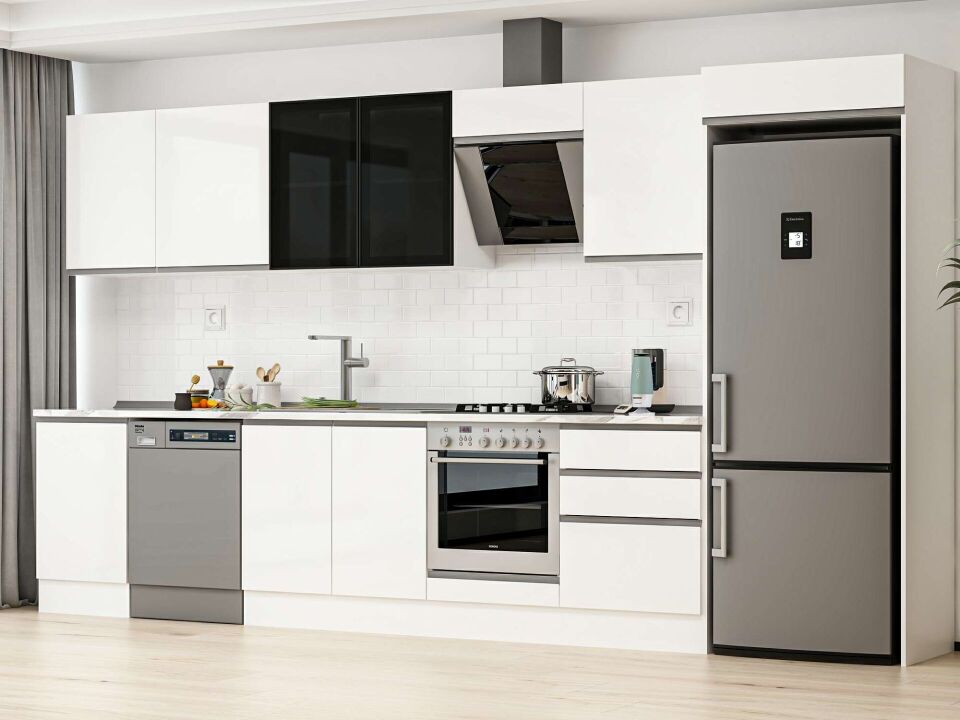 Alvinka 400X222 Cm High Gloss Mutfak Dolabı Mb-E90S50S60-3 High Gloss | Beyaz - Suntalam