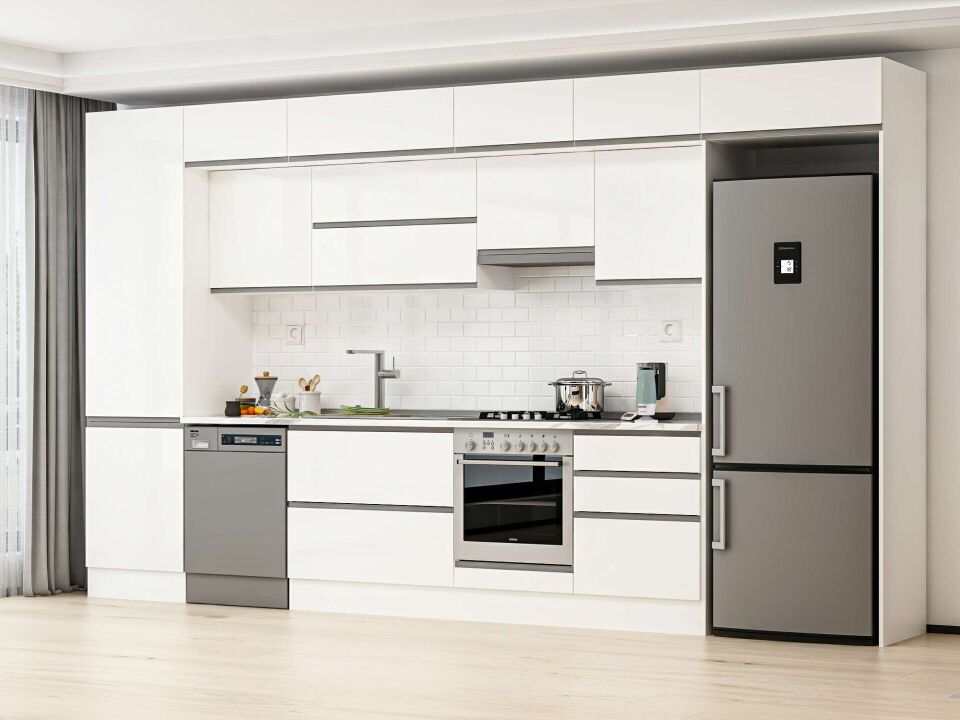 Alvinka 410X240 Cm High Gloss Mutfak Dolabı Mbb-E90B60S60-1 High Gloss | Beyaz - Suntalam