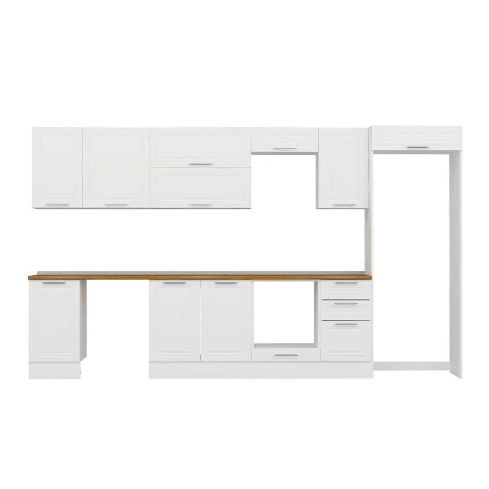 Alvinka 370X222 Cm Klasik Mebran Mutfak Dolabı Mb-E80S45S45-2 Mebran | Beyaz - Suntalam