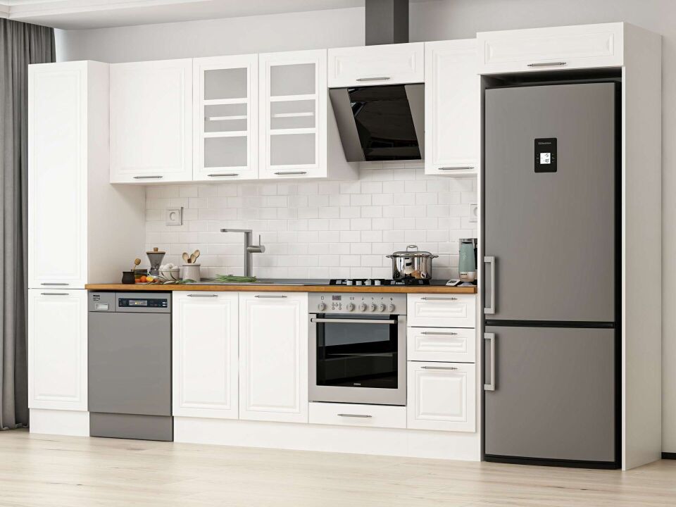 Alvinka 375X222 Cm Klasik Mebran Mutfak Dolabı Beyaz Beyaz Mbb-E90B45S40-3