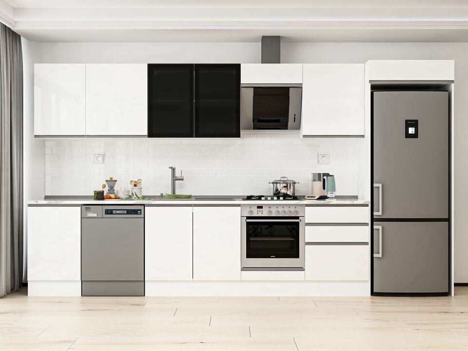 Alvinka 400X222 Cm High Gloss Mutfak Dolabı Mb-E90S50S60-3 High Gloss | Beyaz - Mdf