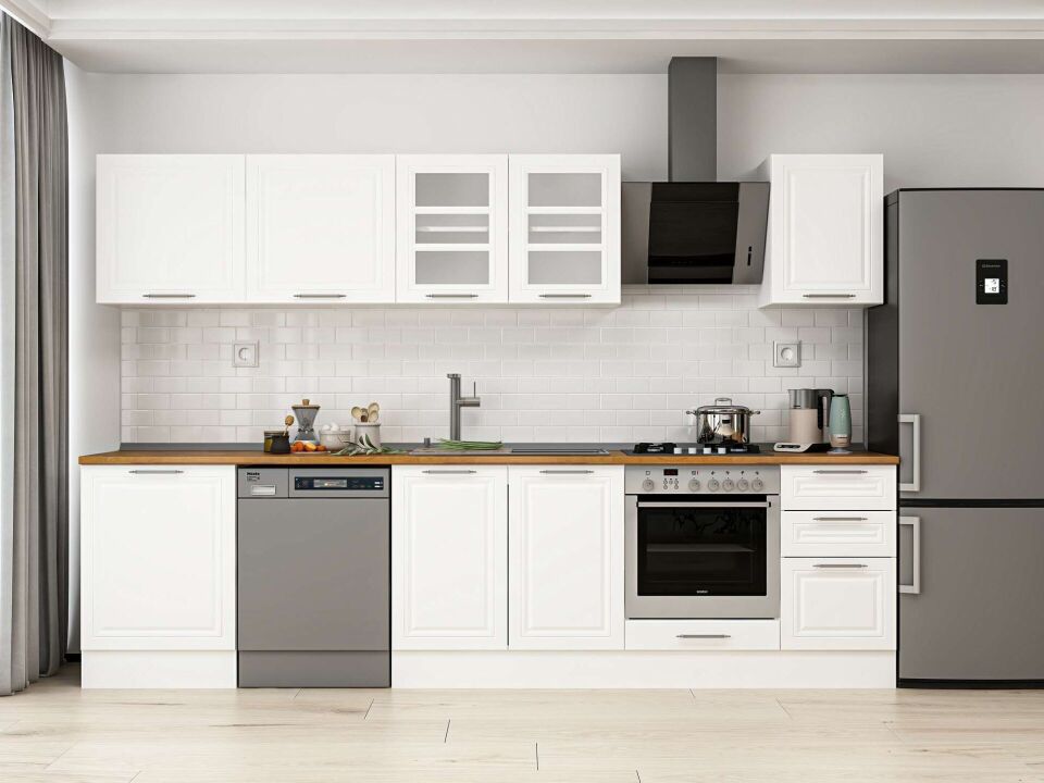 Alvinka 305X210 Cm Klasik Mebran Mutfak Dolabı M-E80S60S45-3 Mebran | Beyaz - Mdf