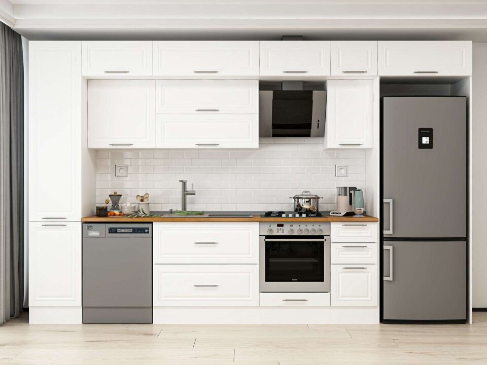 Alvinka 375X240 Cm Klasik Mebran Mutfak Dolabı Mbb-E90B45S40-2 Mebran | Beyaz - Mdf