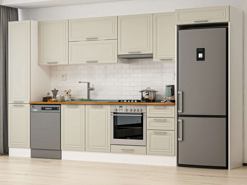Alvinka 380X222 Cm Klasik Mebran Mutfak Dolabı Beyaz Beyaz Mbb-E90B45S45-1