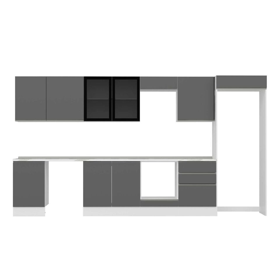 Alvinka 400X222 Cm High Gloss Mutfak Dolabı Mb-E90S50S60-3 High Gloss | Antrasit - Suntalam