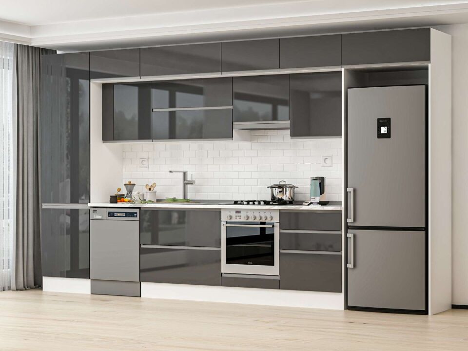 Alvinka 410X240 Cm High Gloss Mutfak Dolabı Mbb-E90B60S60-1 High Gloss | Antrasit - Suntalam