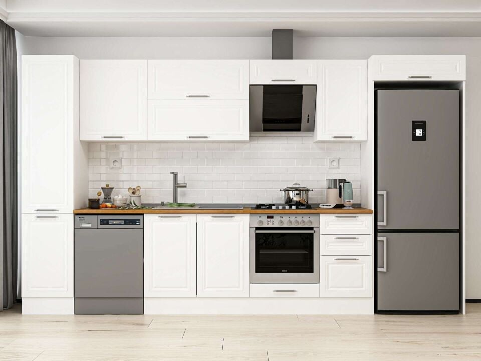 Alvinka 380X222 Cm Klasik Mebran Mutfak Dolabı Beyaz Beyaz Mbb-E90B45S45-2