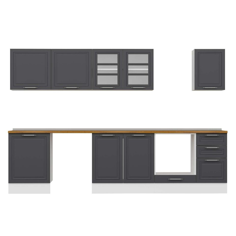 Alvinka 305X210 Cm Klasik Mebran Mutfak Dolabı M-E80S60S45-3 Mebran | Antrasit - Mdf
